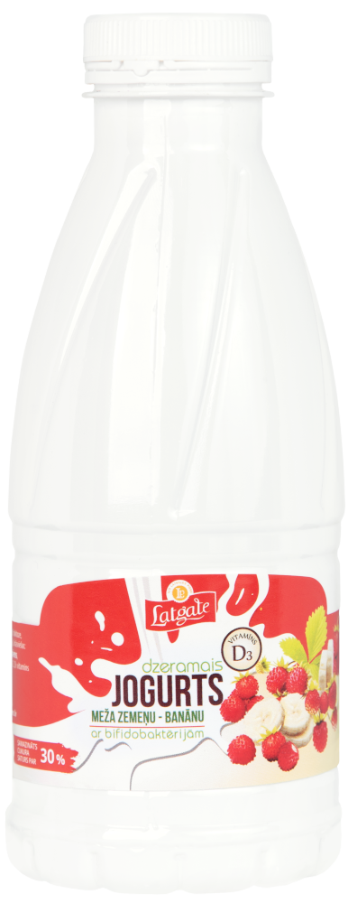 Wild strawberry-banana drinkable yogurt with vitamin D and bifidobacteria in a bottle