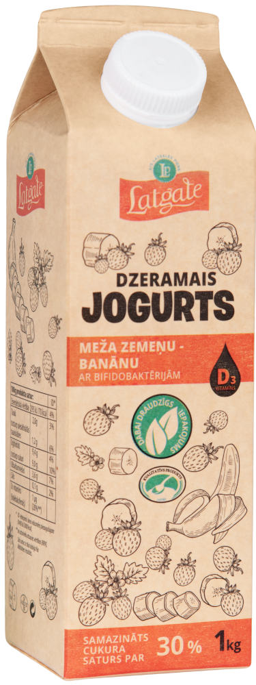 Meža zemeņu - banānu dzeramais jogurts ar D vitamīnu un bifidobaktērijām